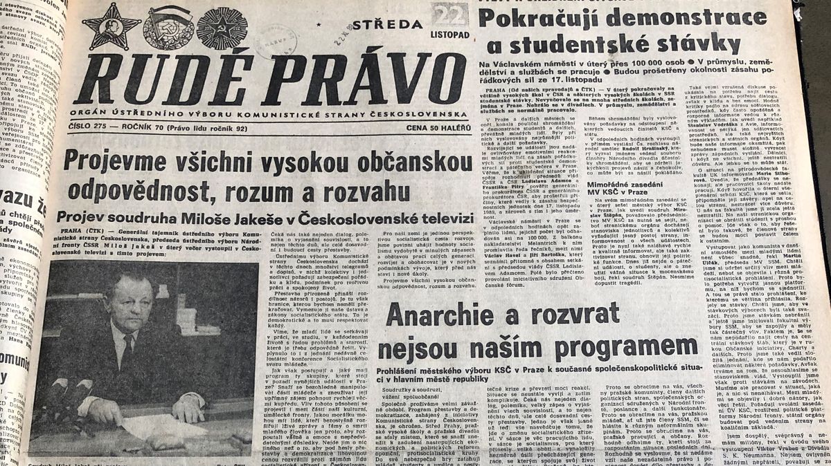 Před 30 lety. Jaromír Bosák okupoval fakultu žurnalistiky a co psalo Rudé právo.